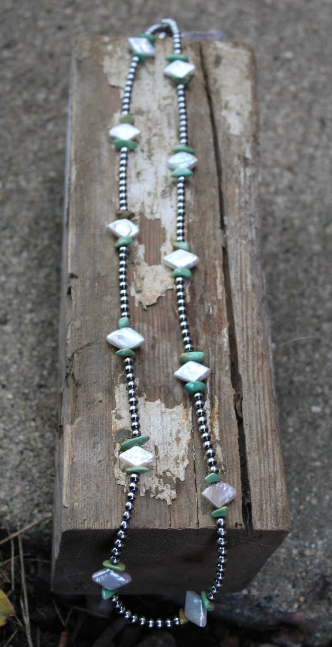 Mother of Pearl & Turquoise Beaded Necklace