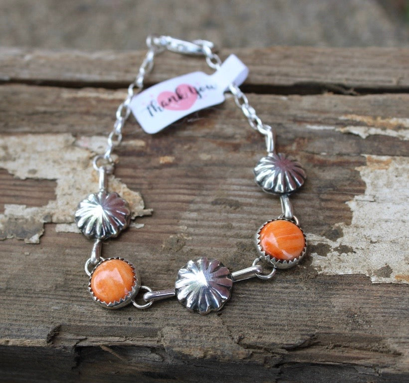 Orange Spiny Concho Bracelet