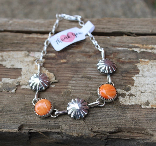 Orange Spiny Concho Bracelet