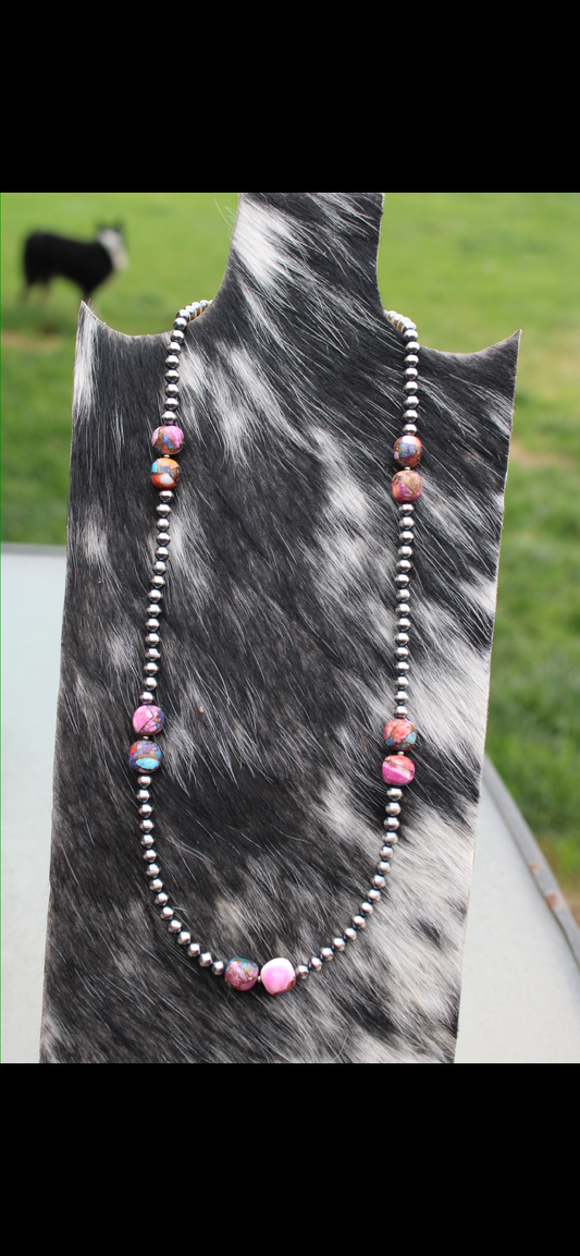 Orange Dahlia & 5mm Pearl Necklace