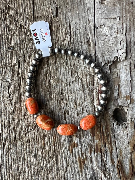 Apple Coral, 3&5mm Pearl Bracelet