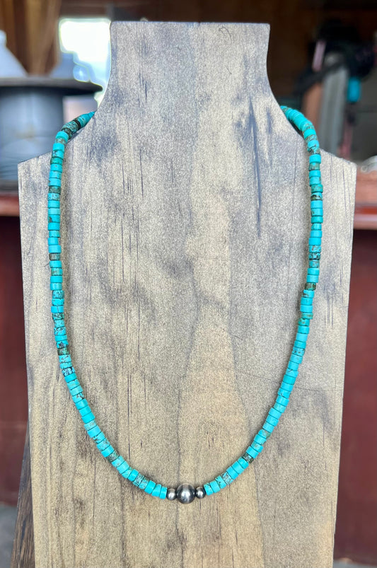 Turquoise Heshi, 4&7mm Pearl Necklace