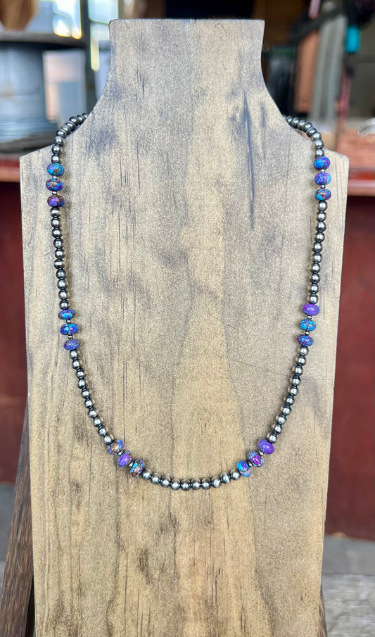 Purple Dahlia, 4mm Pearl Necklace