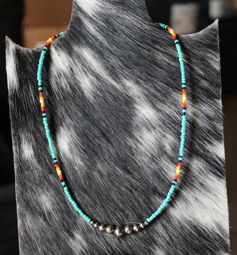 Turq Seed Bead & Pearl Necklace