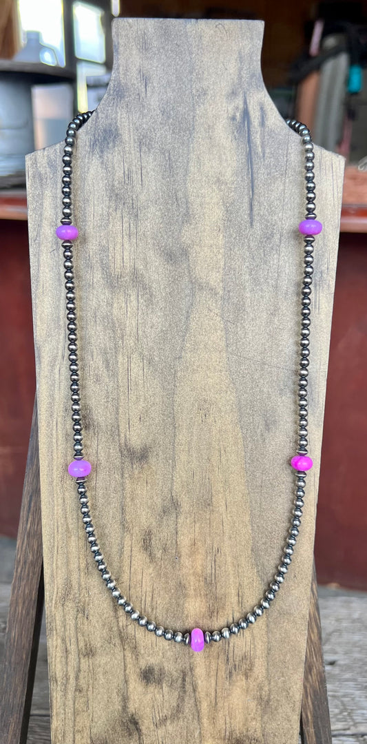 Lilac Opal, 4mm Pearl Necklace