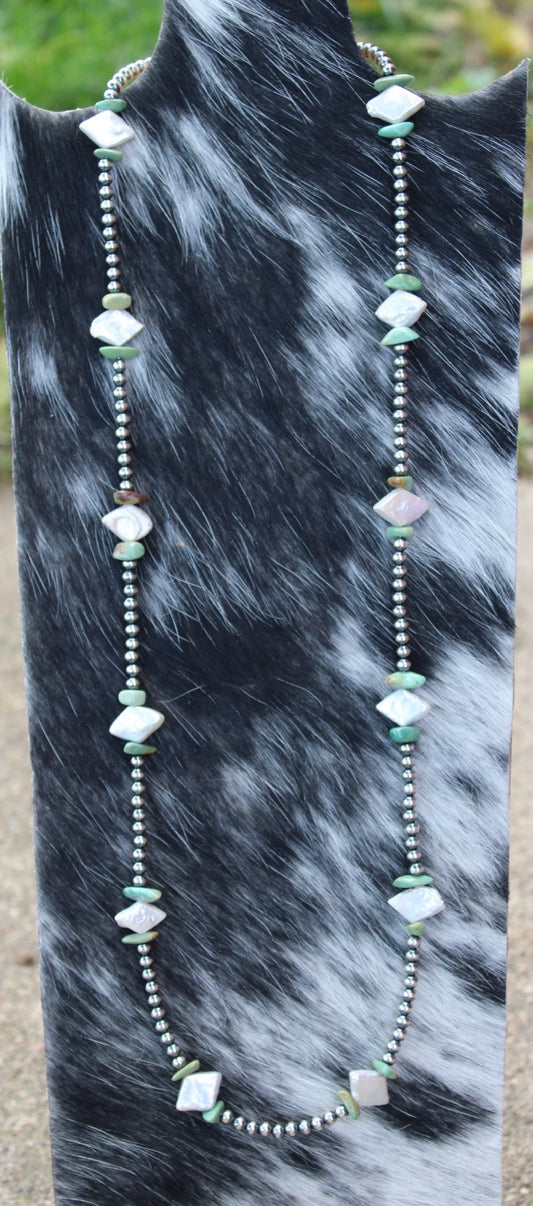Mother of Pearl & Turquoise Beaded Necklace