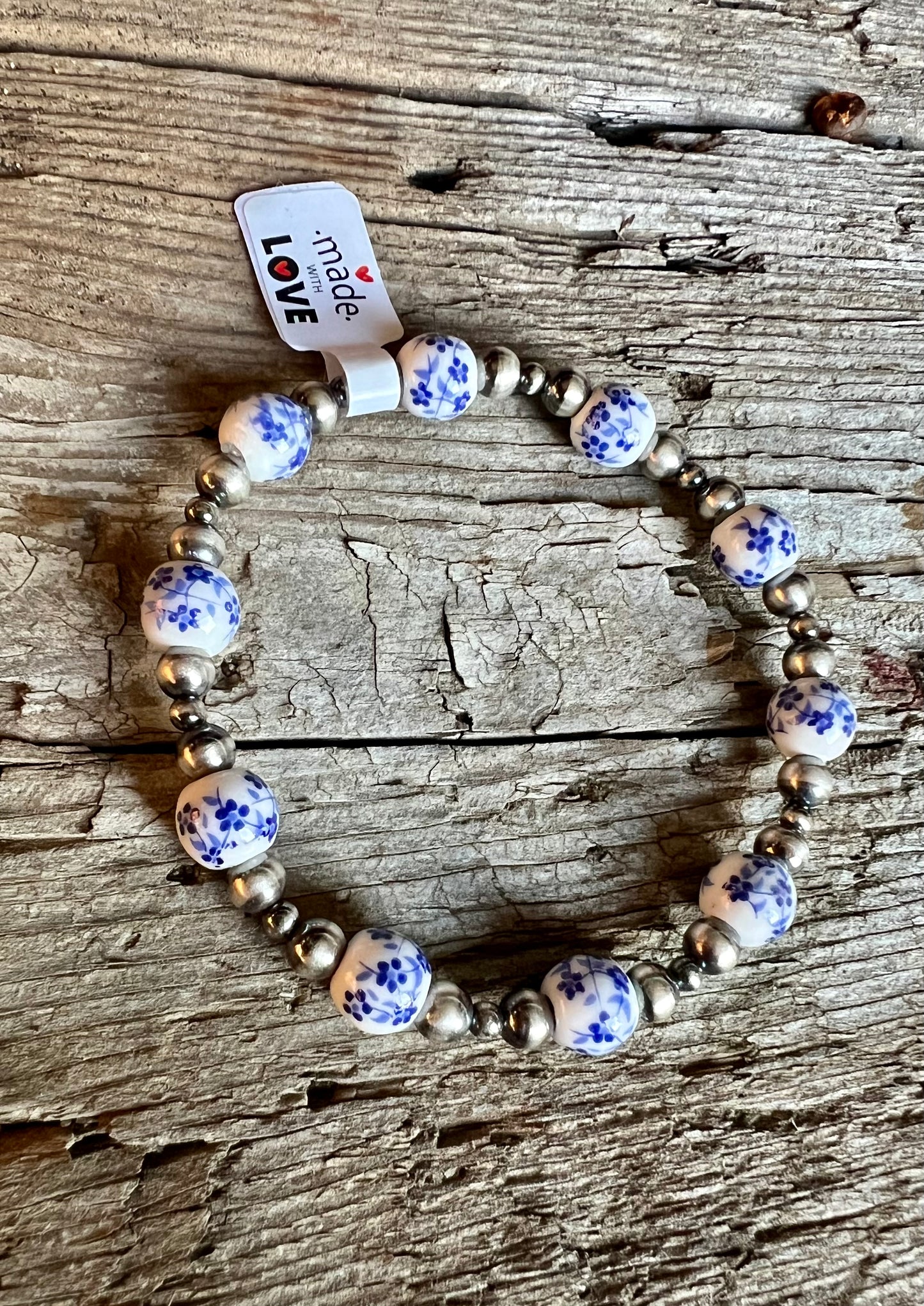 Porcelain & Silver Stretch Bracelet￼