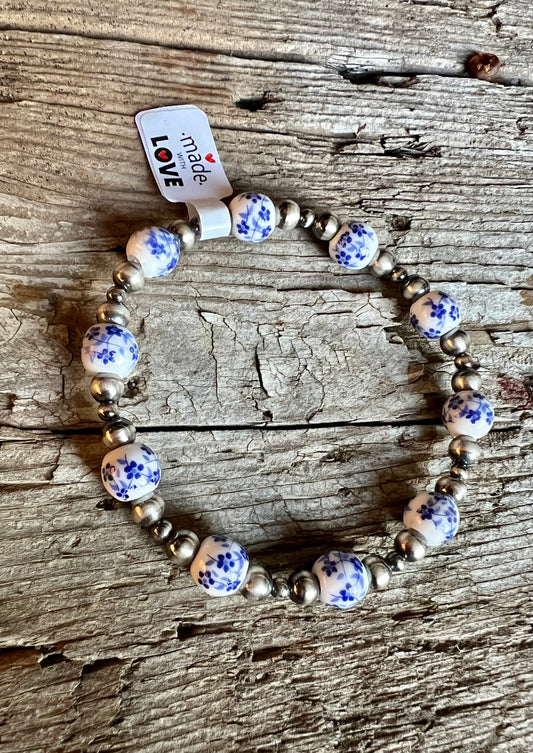 Porcelain & Silver Stretch Bracelet￼