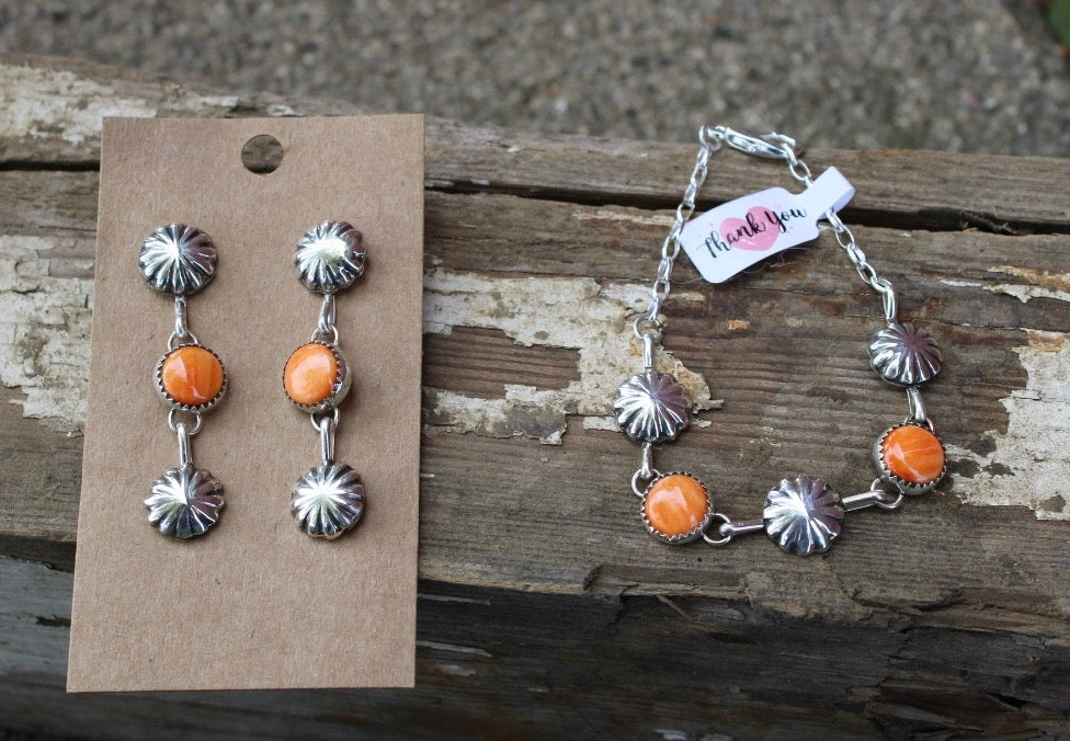 Orange Spiny Concho Bracelet
