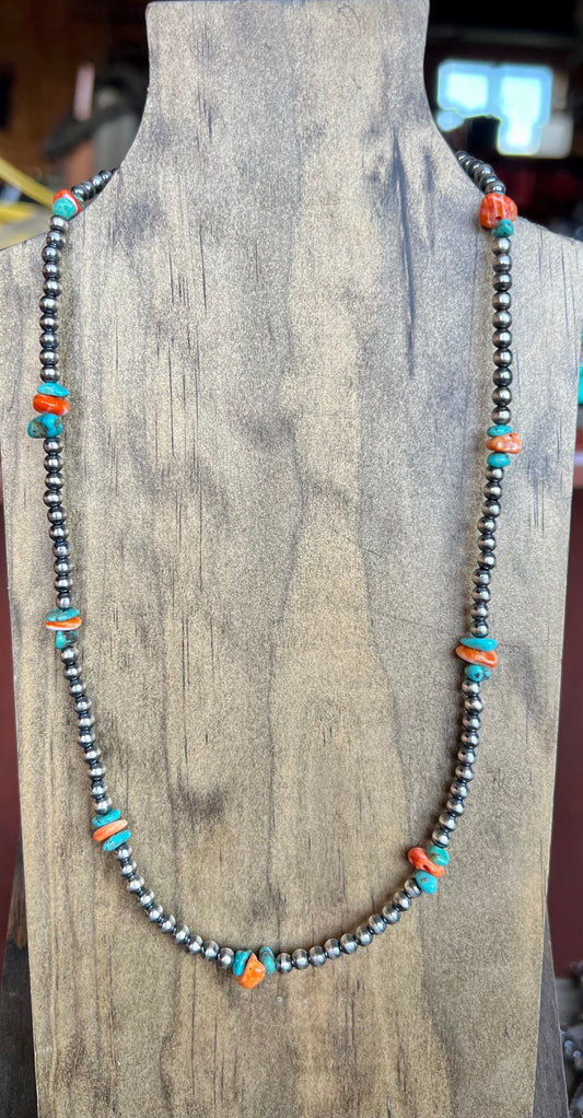 Turquoise & Orange Spiny Necklace